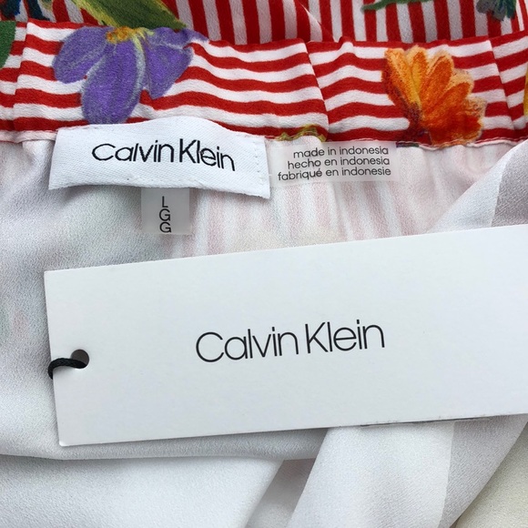 Calvin Klein Red Floral Print Stripe Print Skirt - Picture 5 of 8
